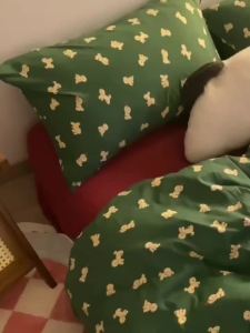 Japanese Style ins High-Grade Dirty-Resistant Bear Washed Cotton Unprinted Style Four-Piece Set Quilt Cover Bed Sheet Bedding Dormitory Three-Piece Set LZD