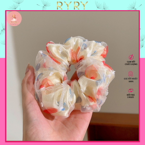 Cột tóc vải scrunchies 2 lớp vải voan chấm bi màu sắc thời trang nữ
