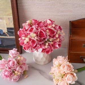 T6JOB1 Real Touch Artificial Roses Bouquet Luxury 8 Heads Silk Rose Flowers Photography Props Handmade Fake Plants Home Office Decor