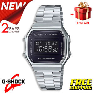 【2YEARS WARRANTY】Original G Shock Vintage Stainless Steel Strap Digital Watch for Men Sport Digital Classic Square Watch Shockproof and Waterproof Wrist Watches with 2 Year Warranty A168WEM-1