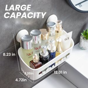 TAILI Suction Shower Caddy No-Drill Removable Waterproof Wall Mounted Storage Basket for Shampoo Body Wash Plastic Shower Rack