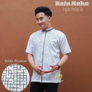 Baju Koko Putih Bordir Anyaman Lengan Pendek Pria Dewasa terbaru 2024  Baju Lebaran Kekinian Toyobo