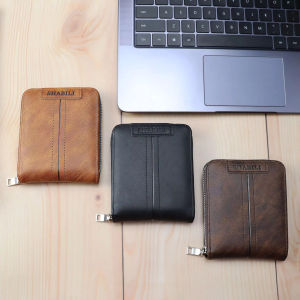 SHABILI Mens Short Wallet Leather Zipper Card Holder Wallet Coin Purse Clip Clutch For Men