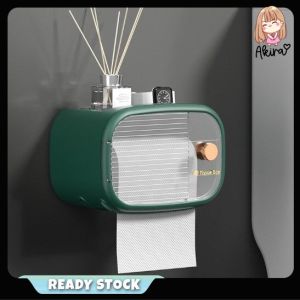 Toilet Paper Roll Tissue Box Holder Container Sanitary Multi Storage Drawer Washroom Wall Water Proof Rack No Drill