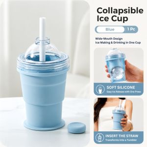 ✅2026 NEW✅Foldable Ice Ball Cup 2 in 1 Ice Maker Drinking Cup Leak Proof Straw Portable Camping 折叠冰球杯 制冰杯