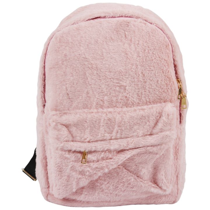 Women Soft Faux Fur Plush Backpack Shoulder Bag Fluffy School Bag with Heart Pendant Pink Lazada