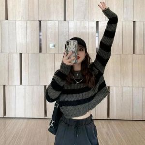 【Ship in 24H】150kg Mid-Length Knitwear v-Neck Lazy Lower Body Missing Outer Wear Plus Size Pullover Knitted Sweater Women
