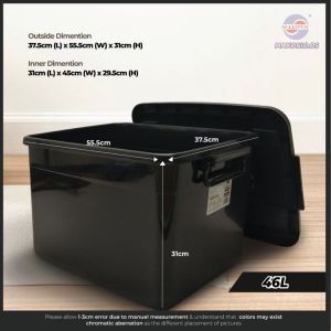 MAXONIC 46L/80L BLACK PLASTIC STORAGE BOX | KOTAK SIMPANAN PLASTIK | STACKABLE LARGE | KOTAK SIMPANAN HITAM BESAR