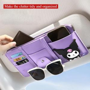 ZEEMIN Hello Kitty Car Glasses Clip Sanrio Sun Visor Storage Folder Kuromi Multifunction Vehicle Mounted Sunglasses Clip ID Holder