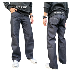 TPPJEANS "K Classic Raw Denim กางเกงยีนส์ผ้าดิบสีเข้มทรงกระบอกใหญ่ คลาสสิค เฟดได้ 16oz. เป้าซิป ทรงสวย Size 28-36 รับชำระปลายทาง