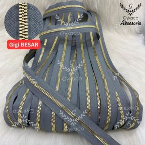 Daun Resleting BESI (2 Arah - GIGI BESAR) No. 5B (527 Grey) EMAS MUDA - Aksesoris Tas (IMPORT)