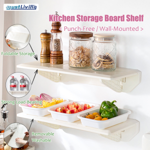 JustLiving Wall-Mounted Kitchen Storage Board Shelf Plastic Household Foldable Kitchen Storage Shelf Rack Easy Install Punch-Free