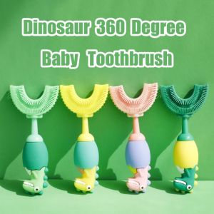 JECAE 360 độ Bàn chải đánh răng khủng long cho bé Làm sạch sâu Mềm Làm sạch răng trẻ em Di động Đồ chơi mọc răng Bàn chải đánh răng hình chữ U Làm sạch chăm sóc răng miệng