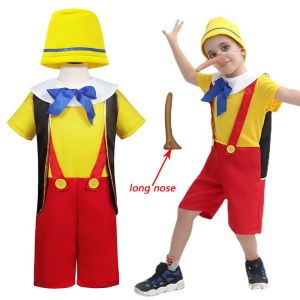 Kids Toy Store Pinocchio Costume for Kids Boys Disneys Funny Pinocchio Cosplay Costumes Child Clothes Free Nose Halloween Uniform for Kid