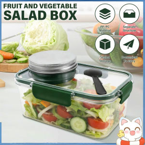 Salad Jar with Dressing Cup 27oz/800ml Portable Rectangular Salad Pod Mason Jar with Lid and Fork for Meal Snack for Office
