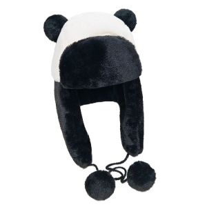 WELLNOW Faux Fur Plush Warm Hat Panda Style Plus Velvet Pilot Cap Cute Ear Protection Hiking Trapper Hat Outdoor