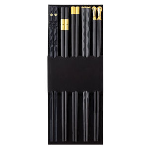 5 Pairs Black Gold Alloy Chopsticks Set Korean Food Sushi Sticks Chopsticks Reusable Non-slip Chopsticks Party Home Chopsticks2026