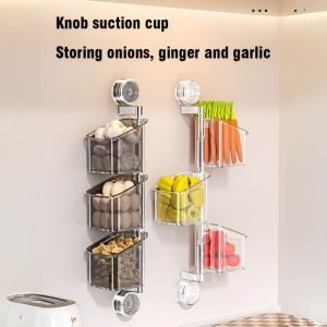 Double Suction Cup Onion Ginger and Garlic Storage Box Kitchen Rotating Storage Rack Hanging Basket Wall Artifact Storage Basket Storage Artifact旋转吸盘收纳盒