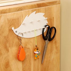 DOUBLEL แบบสองชั้น ตะขอเม่นเม่น สีขาวขาว อุปกรณ์ติดผนัง ตะขอเครื่องประดับรูปเม่น ที่มีประสิทธิภาพสูง Punch-Free ตะขอเก็บเครื่องประดับ ของใช้ในครัวเรือน