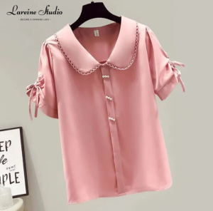 LAREINE Áo Sơ Mi Nữ Phong Cách Pháp Mùa Hè 2022 Áo Sơ Mi Voan Tay Bồng Cổ Búp Bê