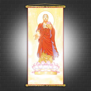 Tranh Liễn Phật Giáo - tranh A Di Đà Vải canvas kim tuyến sắc nét Nẹp sáo gỗ tự nhiên- GIÁ XƯỞNG
