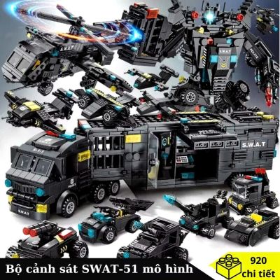 [920 Chi Tiết] Bộ đồ chơi lắp ráp cảnh sáϯ City SWAT, OTO,ROBOT,THUYỀN,TRỰC THĂNG,Lắp ráp Եàu chiến