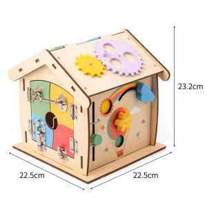 Kids Wooden Montessori House Educational Toy Busy Board Activity Object Permanence Fine Motor Skill Sensory Toys for Toddler