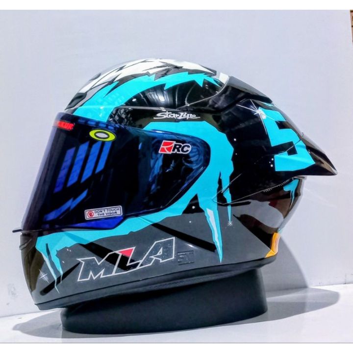 HELM MLA FULLFACE MIRIP TTC MOTIF HELM PAKET GANTENG VISOR IRIDIUM BLUE HELM MOTOR SNI ORIGINAL MLA