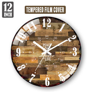 14 12‘ Retro Wood-Grain Silent Wall Clock Tempered film cover Home Decor Living room Bedroom For Gift