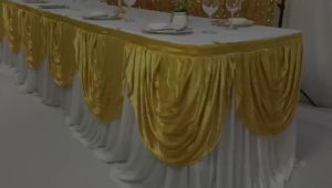 3M Long Ice Silk Table Skirt With Swag Drape Poly Tablecloth Skirting Event Party Wedding Banquet Decoration