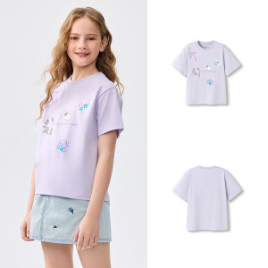 เสื้อยืดเสื้อแขนสั้นเด็ก Balabala สำหรับเด็กผู้หญิงแห้งเร็วพิมพ์ลายการ์ตูน2025ฤดูร้อน