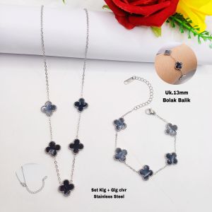 Set Kalung+Gelang Titanium Bunga Motif Kerang & Rainbow Uk 13mm Bolak Balik Anti Karat dan Anti Luntur.