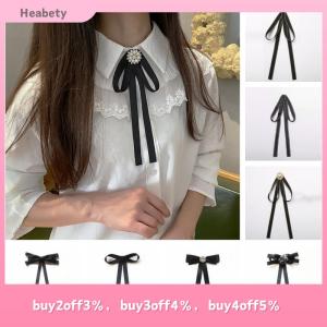Heabety 1Pcs British Korean College Style Handmade Ribbon Black Bowtie Pins Small Bow Tie For Womens Girl Bank White Shirt Collar Flower