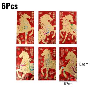 6 Pcs Creative Bronzing Red Envelope 2026 Thicked New Years Lucky Money Bag Spring Festival Hongbao Birthday Lucky Money Pouch