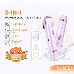 Pencukur Elektrik Wanita 2‑in‑1 IPX7 Dual Head Cukur Badan Type‑C Fast Charging Penghantaran 24H Hair Remover