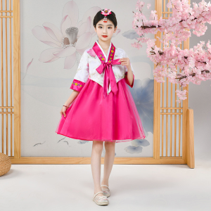 Trẻ em Hanbok cô gái màu xanh dương Hàn Quốc Đỏ Hồng dresstraditional Dân Tộc Thiểu Số trang phục khiêu vũ váy dạ hội