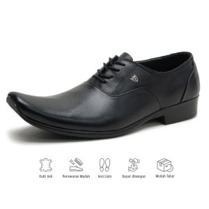 Sepatu Pantofel Pria Kulit Sapi  Cap Toe Derby High Quality F077 Hitam