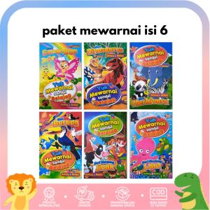 Paket 10 dan 6 Buku Warna dan Belajar Anak Motif Hewan Binatang Buas Jinak Peliharaan Herbivora Dinosaurus Ikan Burung