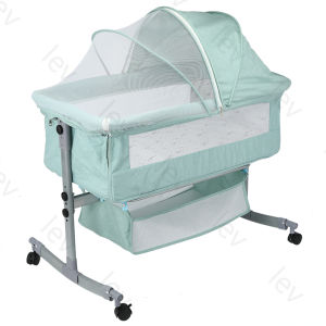 Liftable Baby Crib 2 in 1 Foldable Portable Cradle Crib For Baby with Mosquito Net and Storage Basket Multifunctional Spliceable Baby Bed