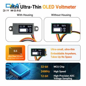 Diymore DC 0-30V Ultra-Thin Mini Digital Voltage and Battery Level Meter with 0.5 inch OLED Display Adjustable for 1/2/3/4/5/6S Percentage Battery Level Display