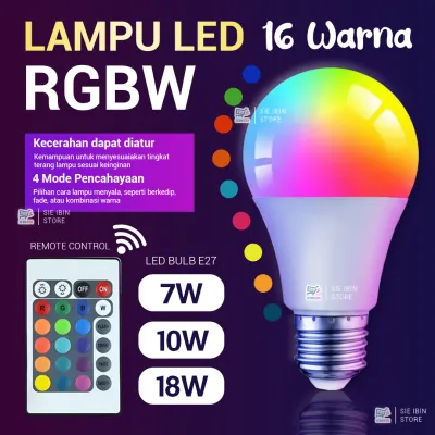 Lampu LED Bohlam Smart RGB + Remote Warna Warni 7W 10W 18W E27 SNI- Harga Promo Bebas Ongkir