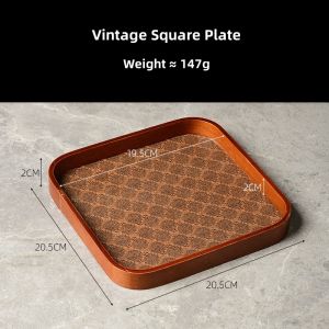 European style Compartment Solid Wood Tray Oval Shape Tea Tray Storage Plate Leather Dish Fruit Plate