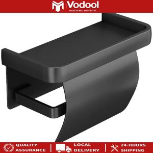 No Drill Installation Tissue Holder with Shelf for Bathroom Kitchen Washroom