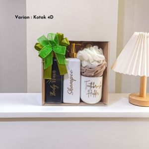 Hampers Happy Wedding Lebaran Graduation Happy Birthday Set Pump Bottle Refill Shampoo Soap/Set Hampers Gift Box Ulang Tahun Botol Tempat Sabun Sampo Tooth Brush Shower Puff/Kado Murah