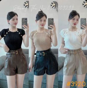 Quần short da kèm đai 3 màu cực kì trẻ trung-TNS-mã 3920