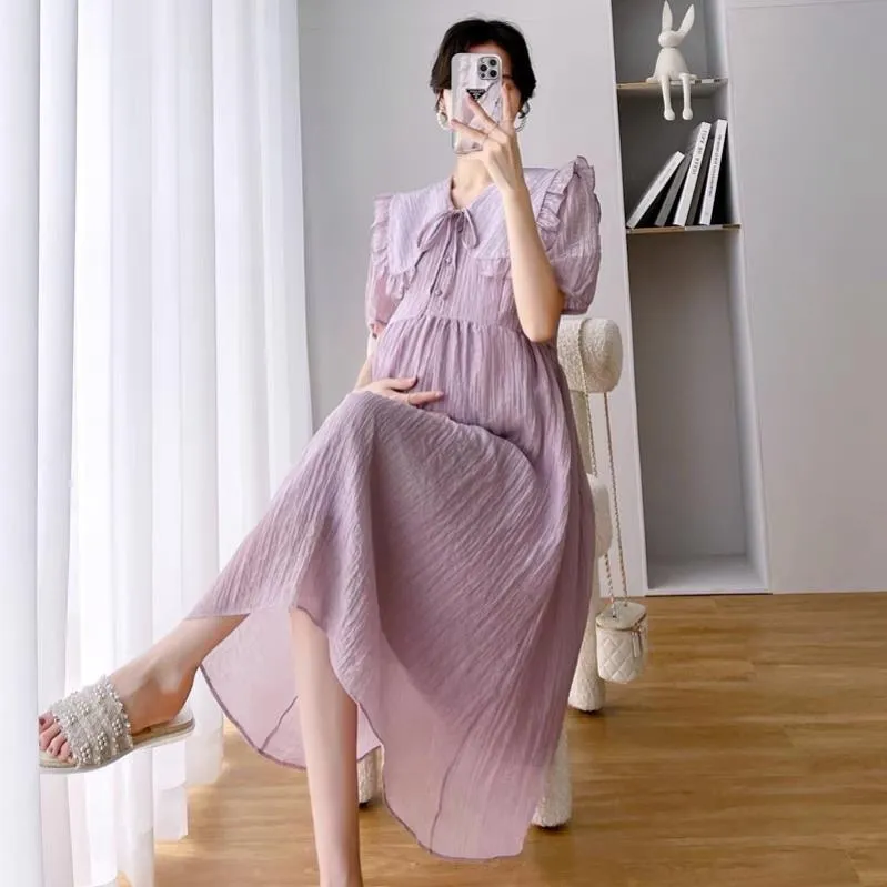 Đầm đũi xốp dáng xoè, tay lỡ E.studio màu tím pastel - Đầm, váy nữ |  ThờiTrangNữ.vn