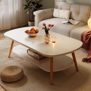 Simple Solid Wood Leg Living Room Table with Double-layer Wide Desktop Stable Load-bearing