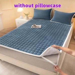 1pc Quilted Mattress Topper Soft Velvet Milk Fiber Mattress Cover Breathable Flannel Anti-Slip Machine Washable