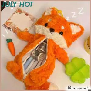 [JULYHOT] Cute Plush Pen Bag Cartoon Fox Doll Pencil Case Large Capacity Stationery Organizer Students