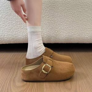 [Free Shipping] Thick-Soled Height-Increasing WomenS Slip-On Closed-Toe Half Slippers Retro Style New For Spring/Summer 2026 Designed For Petite Women